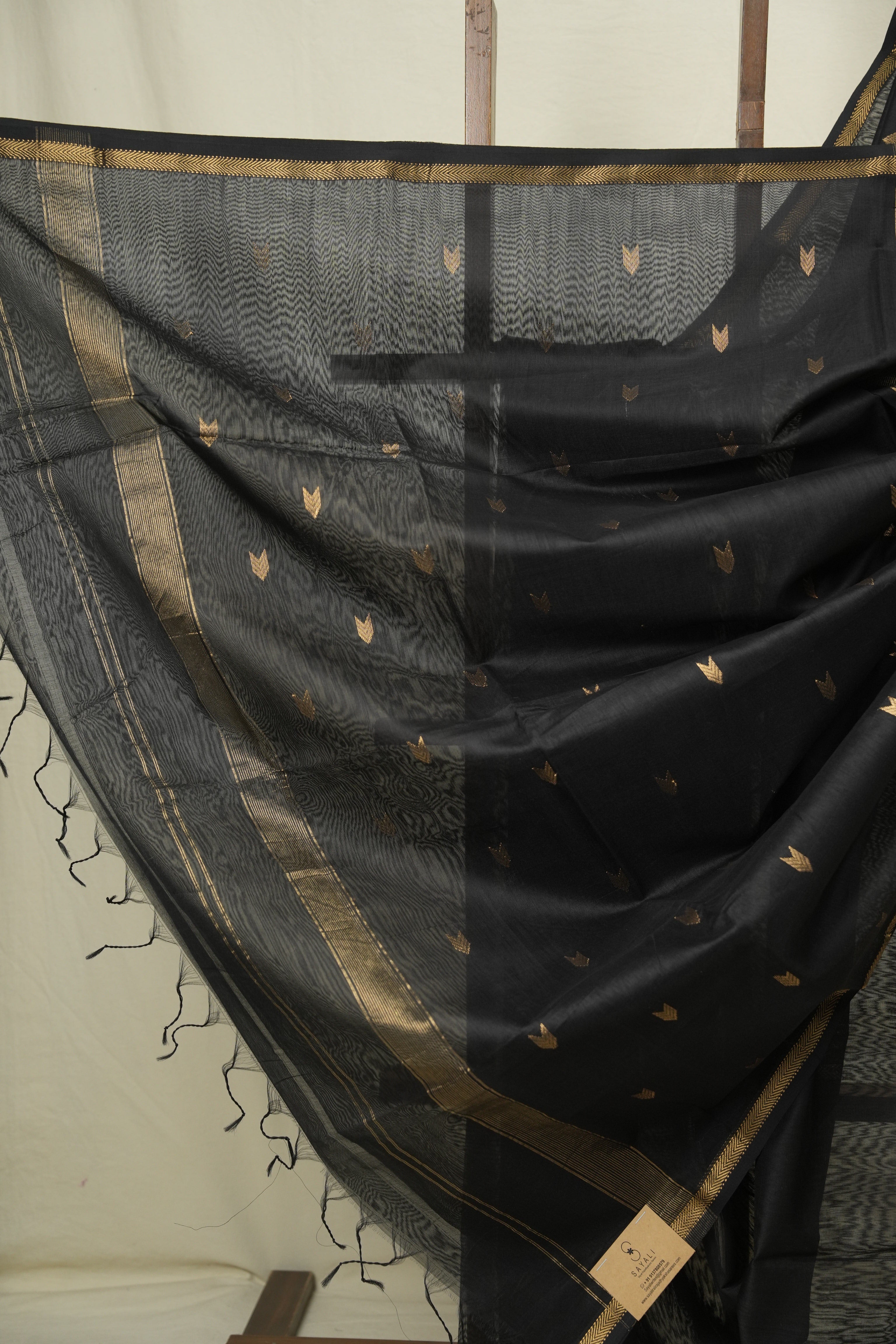Black Maheshwari Saree - SRBMS1200