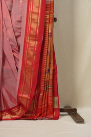 Pastel Red Silk Paithani Saree-SRPRSPS554