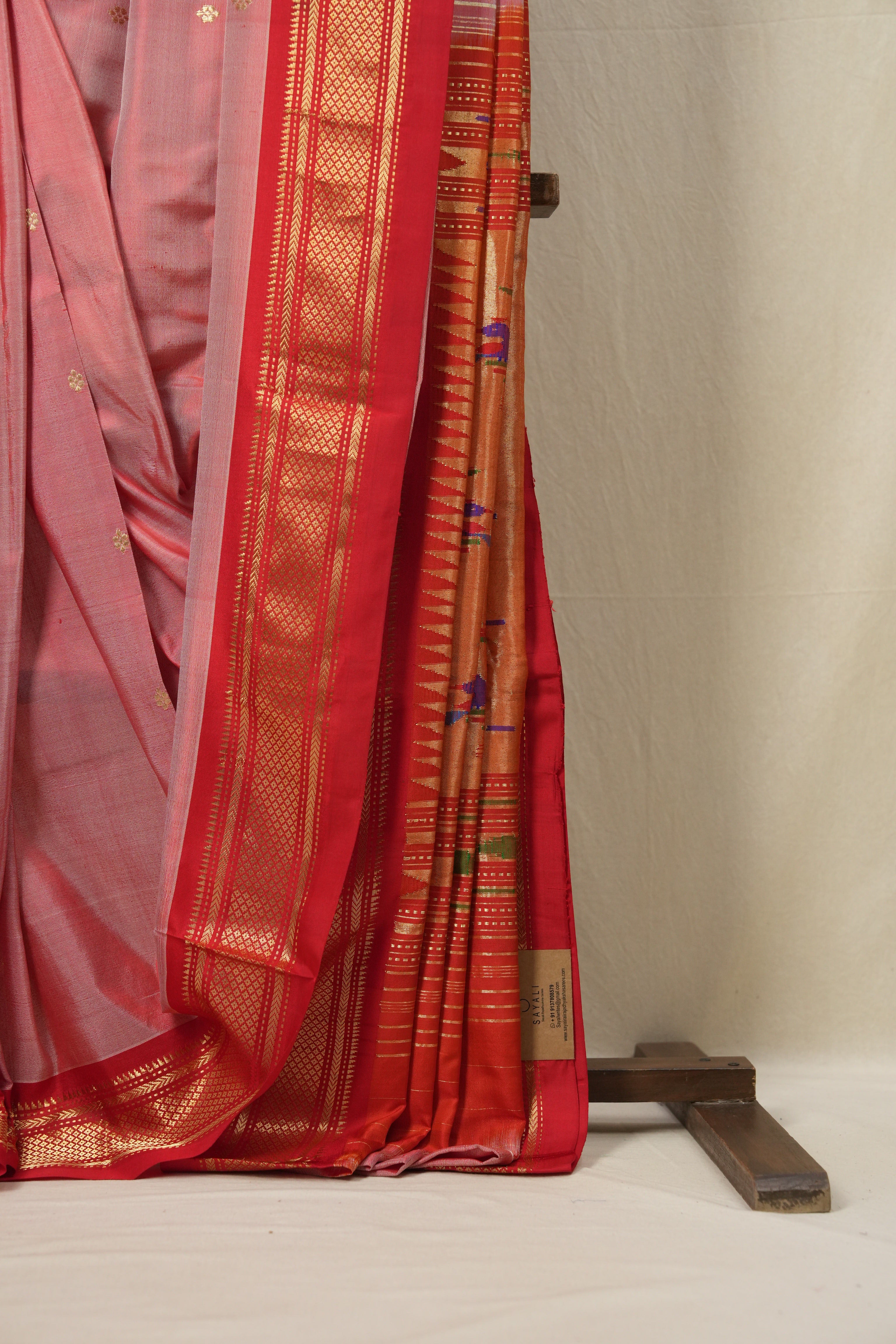 Pastel Red Silk Paithani Saree-SRPRSPS554