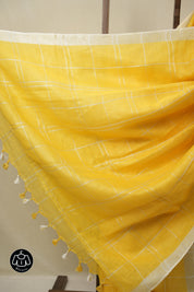 Yellow Linen Saree With Tassels - SRYLS484