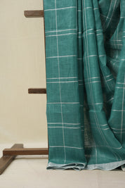 Turquoise Green Linen Saree With Tassels - SRTGLS486