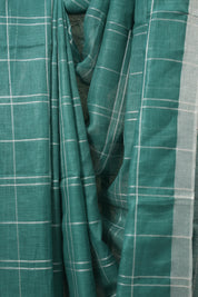 Turquoise Green Linen Saree With Tassels - SRTGLS486