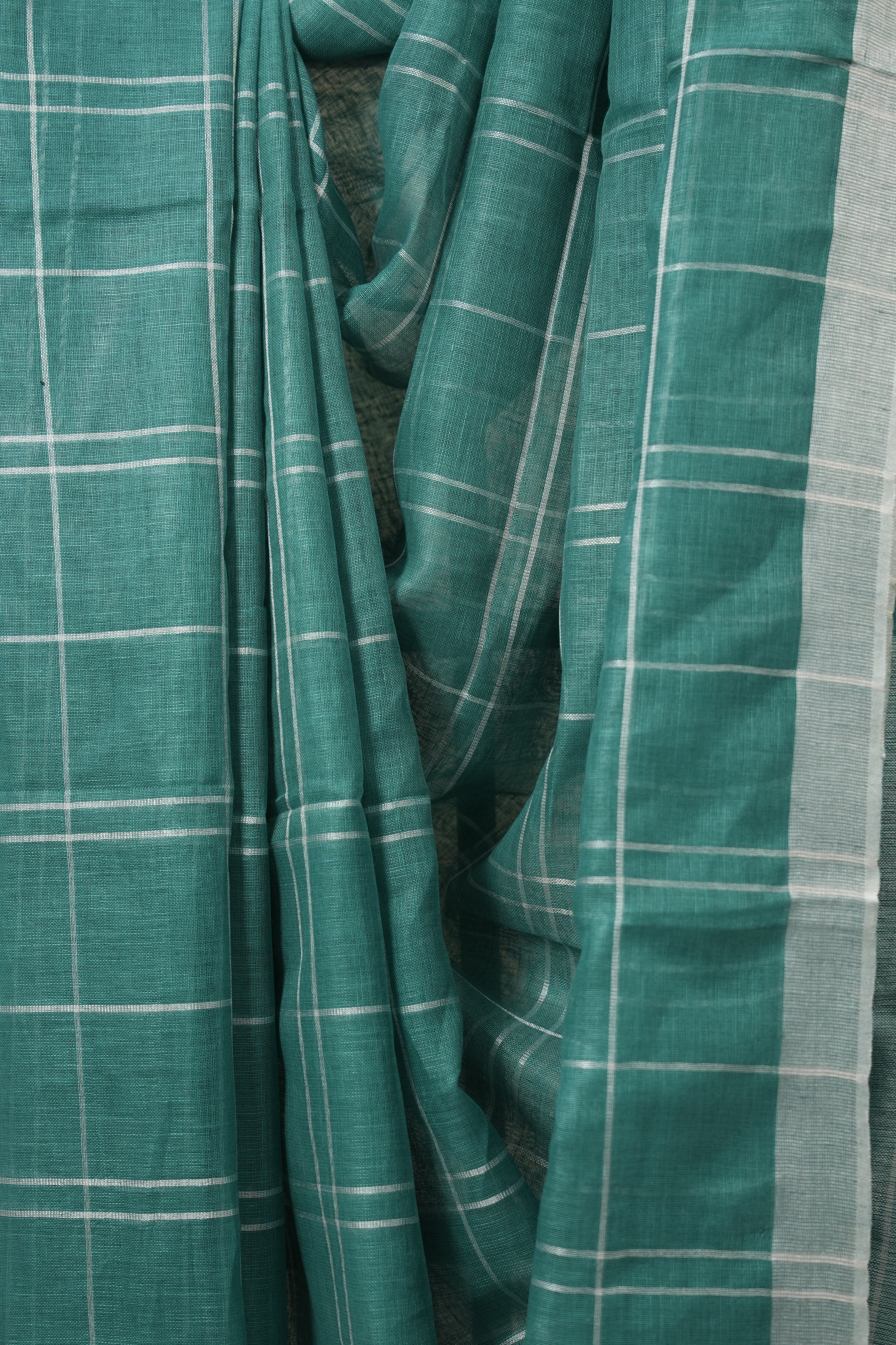 Turquoise Green Linen Saree With Tassels - SRTGLS486