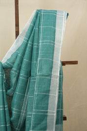 Turquoise Green Linen Saree With Tassels - SRTGLS486