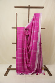 Pink Linen Saree With Tassels - SRPLS487