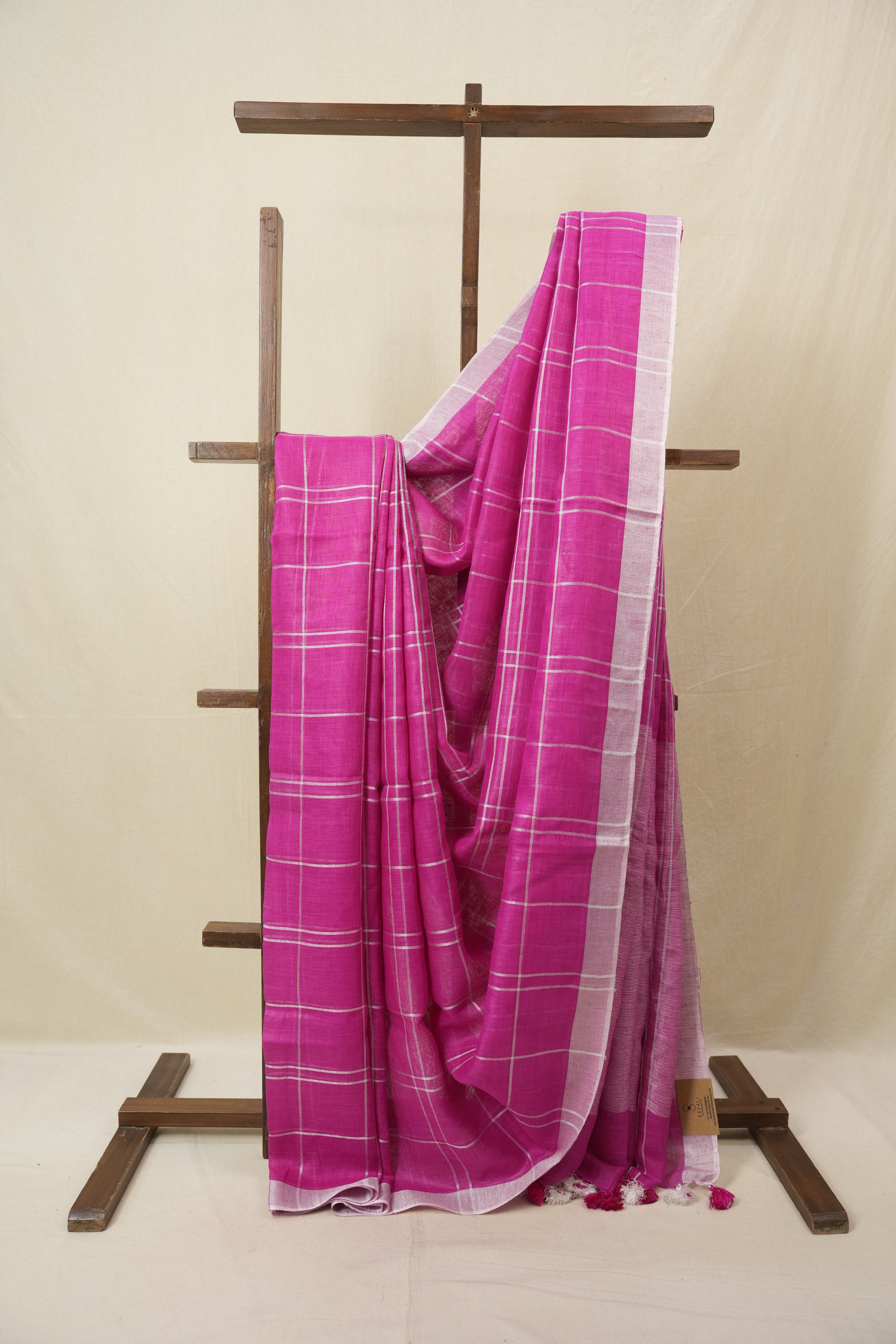Pink Linen Saree With Tassels - SRPLS487