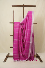 Pink Linen Saree With Tassels - SRPLS487