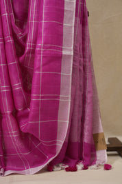 Pink Linen Saree With Tassels - SRPLS487