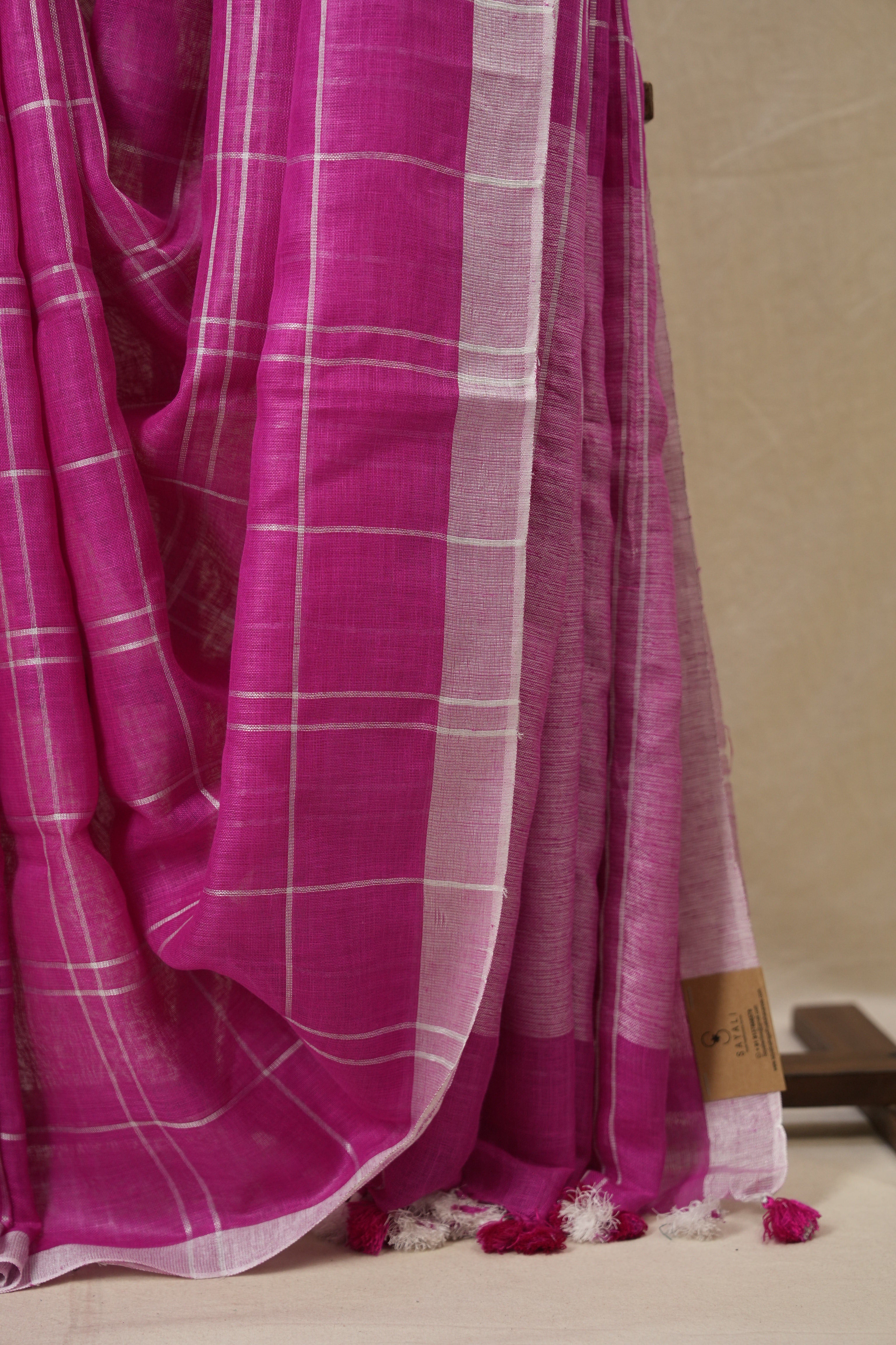 Pink Linen Saree With Tassels - SRPLS487