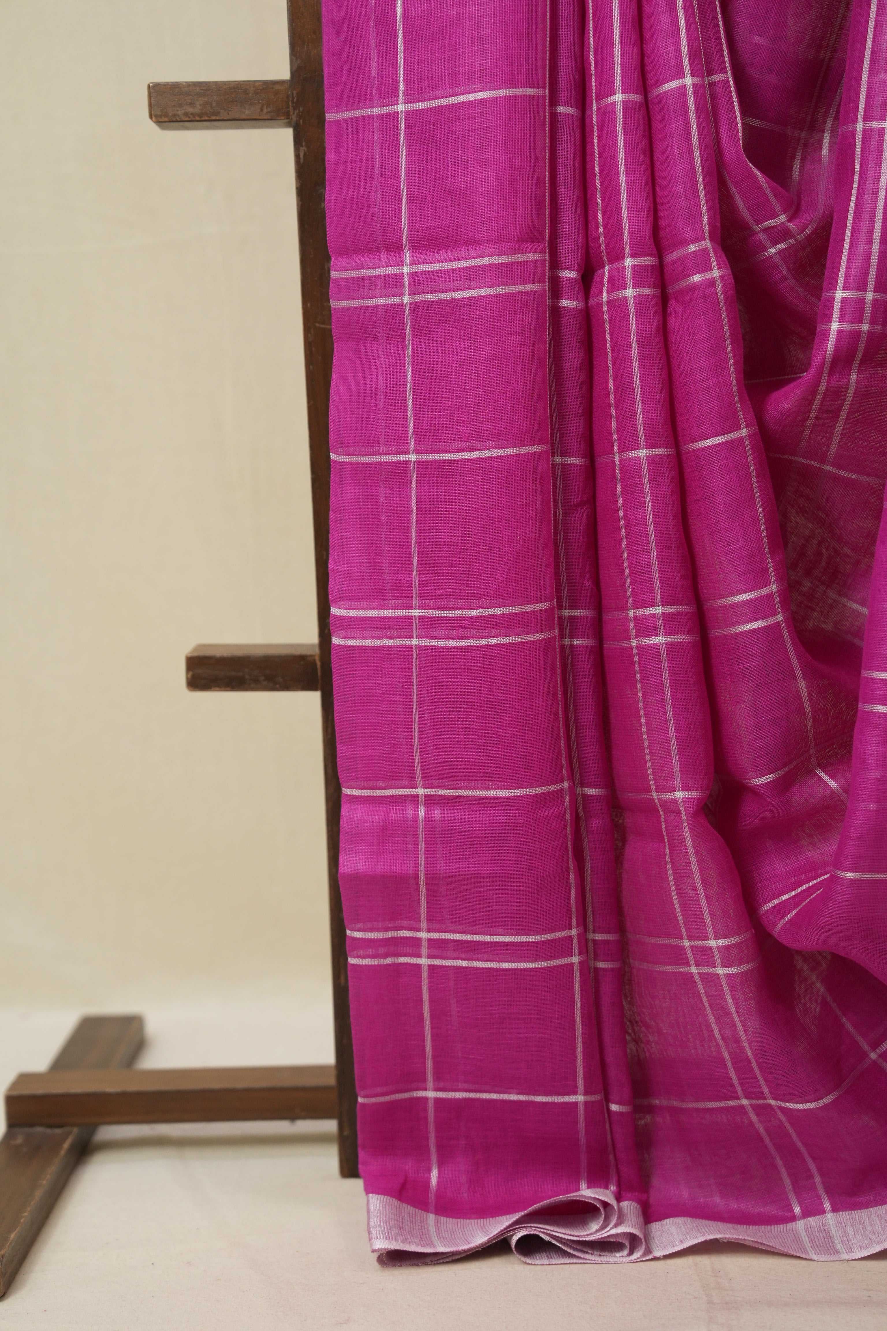 Pink Linen Saree With Tassels - SRPLS487