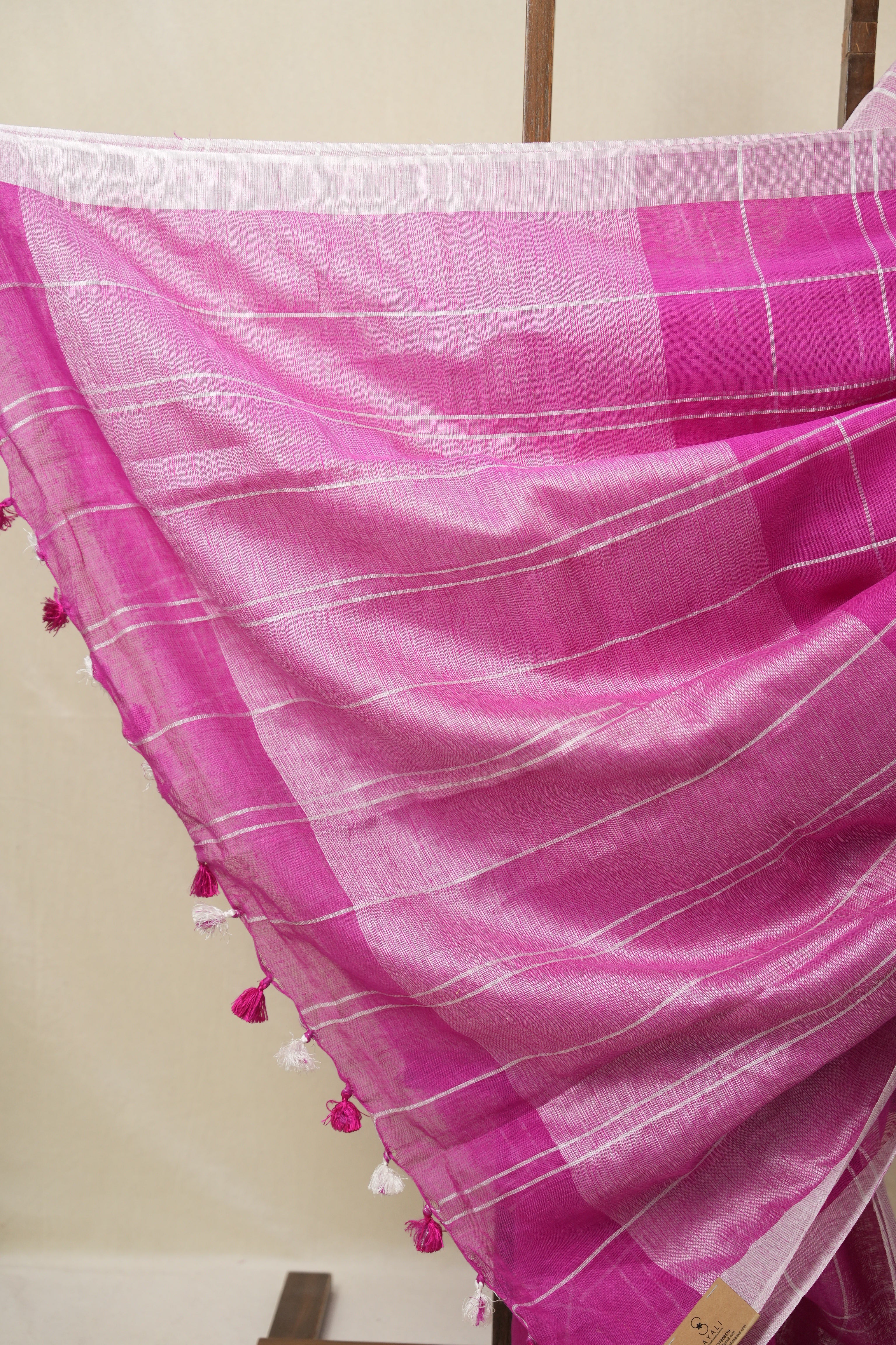 Pink Linen Saree With Tassels - SRPLS487