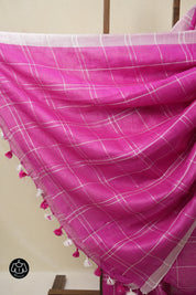 Pink Linen Saree With Tassels - SRPLS487