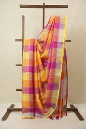 Multicolor Linen Saree With Tassels - SRMLS488