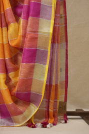 Multicolor Linen Saree With Tassels - SRMLS488