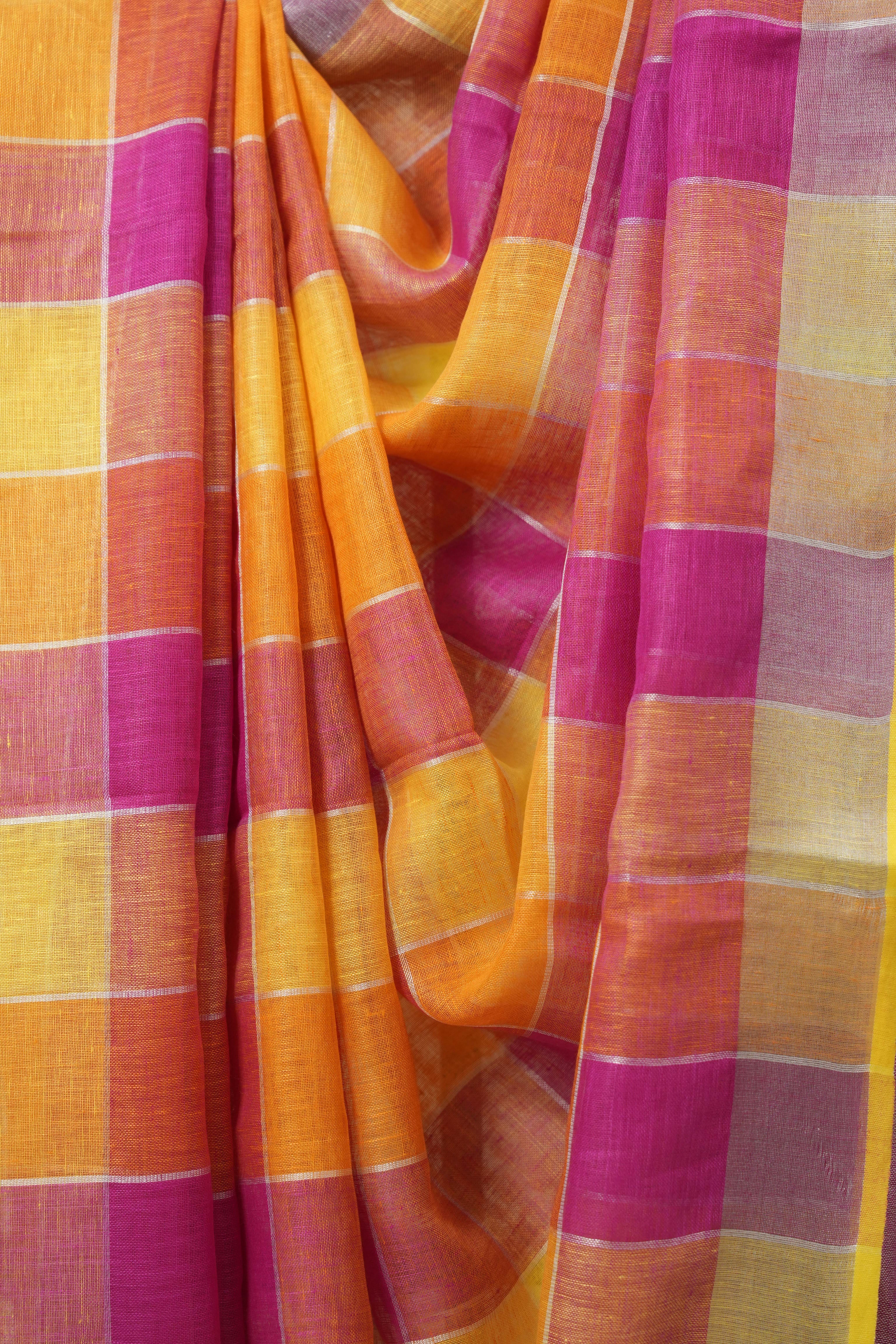 Multicolor Linen Saree With Tassels - SRMLS488