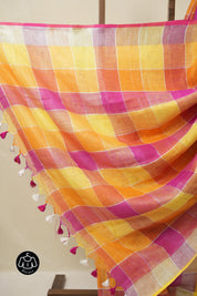 Multicolor Linen Saree With Tassels - SRMLS488