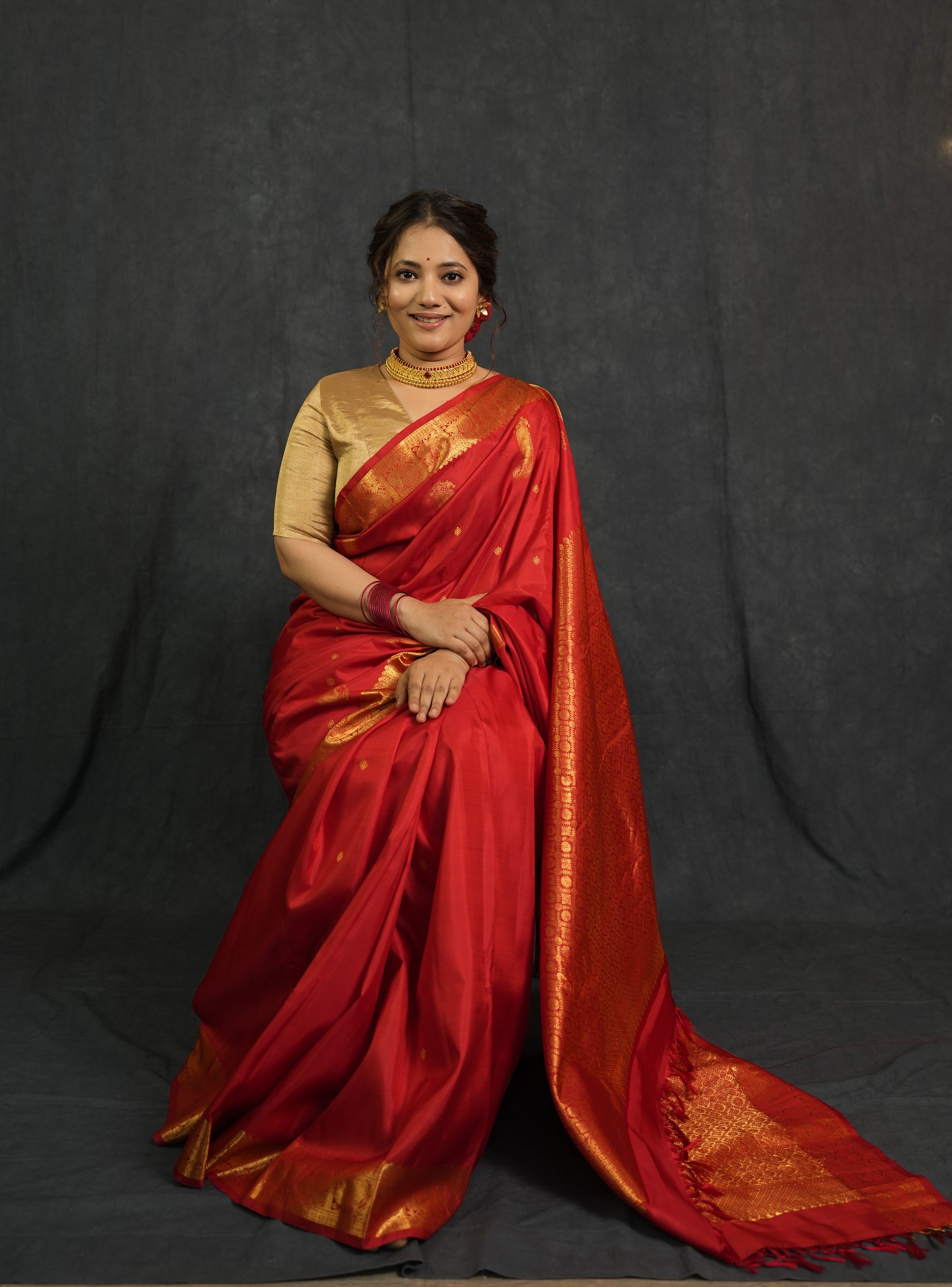 Red Kanjivaram Silk Saree - SRRKSS1018