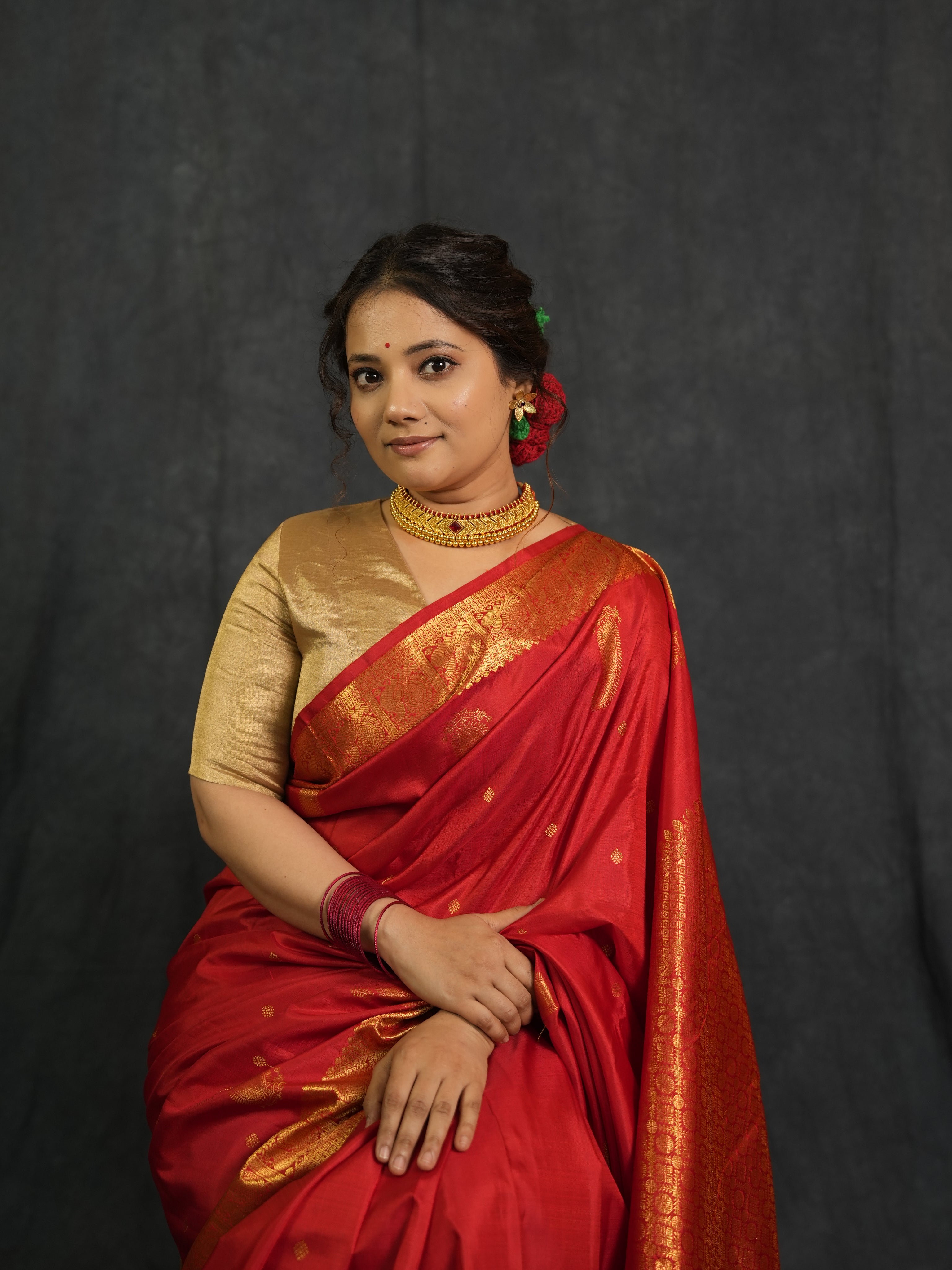 Red Kanjivaram Silk Saree - SRRKSS1018