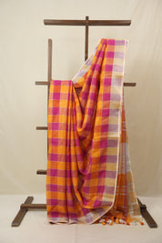 Multicolor Linen Saree With Tassels - SRMLS490