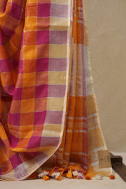 Multicolor Linen Saree With Tassels - SRMLS490