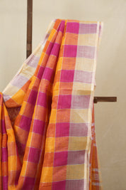 Multicolor Linen Saree With Tassels - SRMLS490
