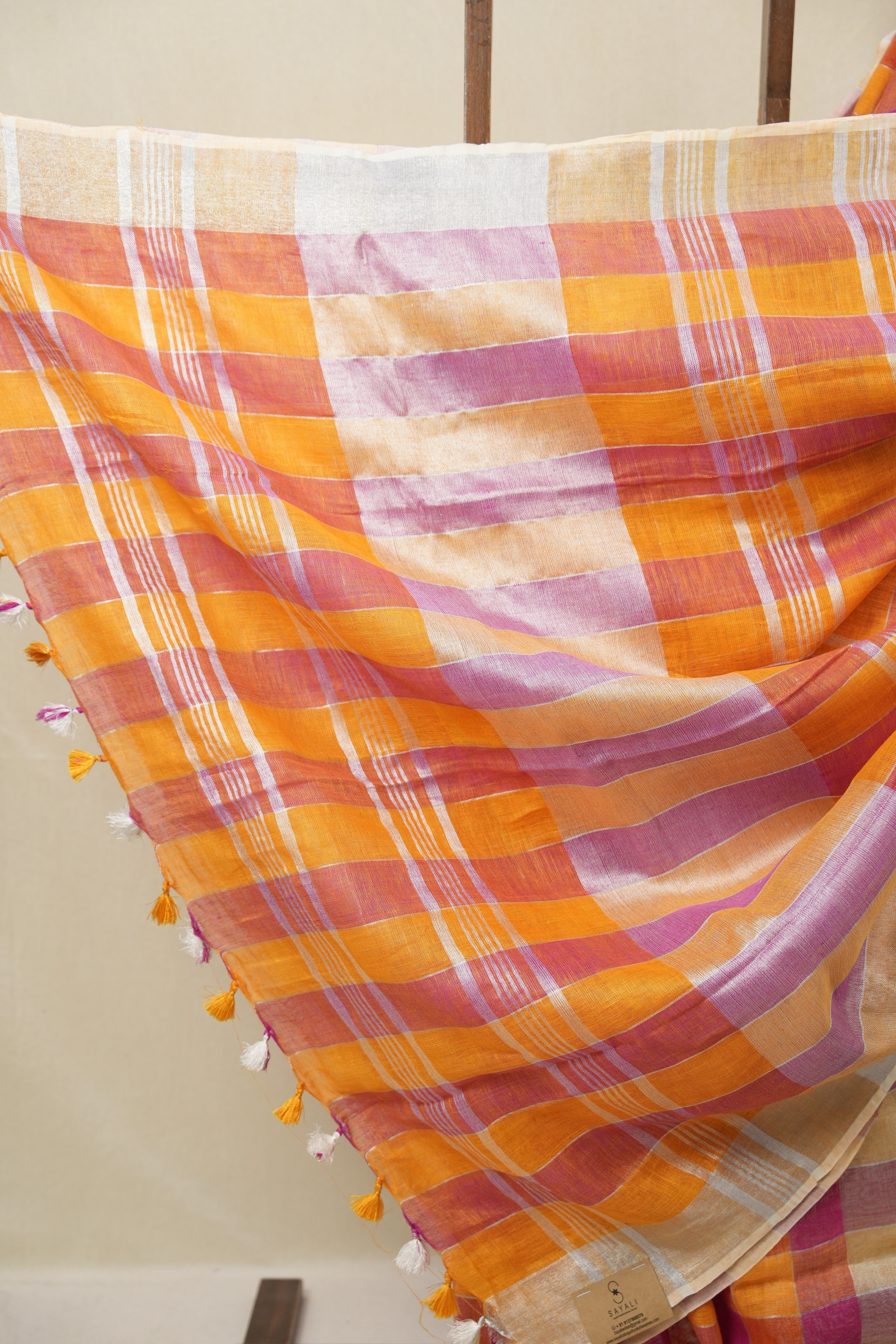 Multicolor Linen Saree With Tassels - SRMLS490