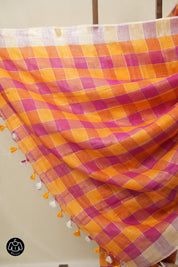Multicolor Linen Saree With Tassels - SRMLS490