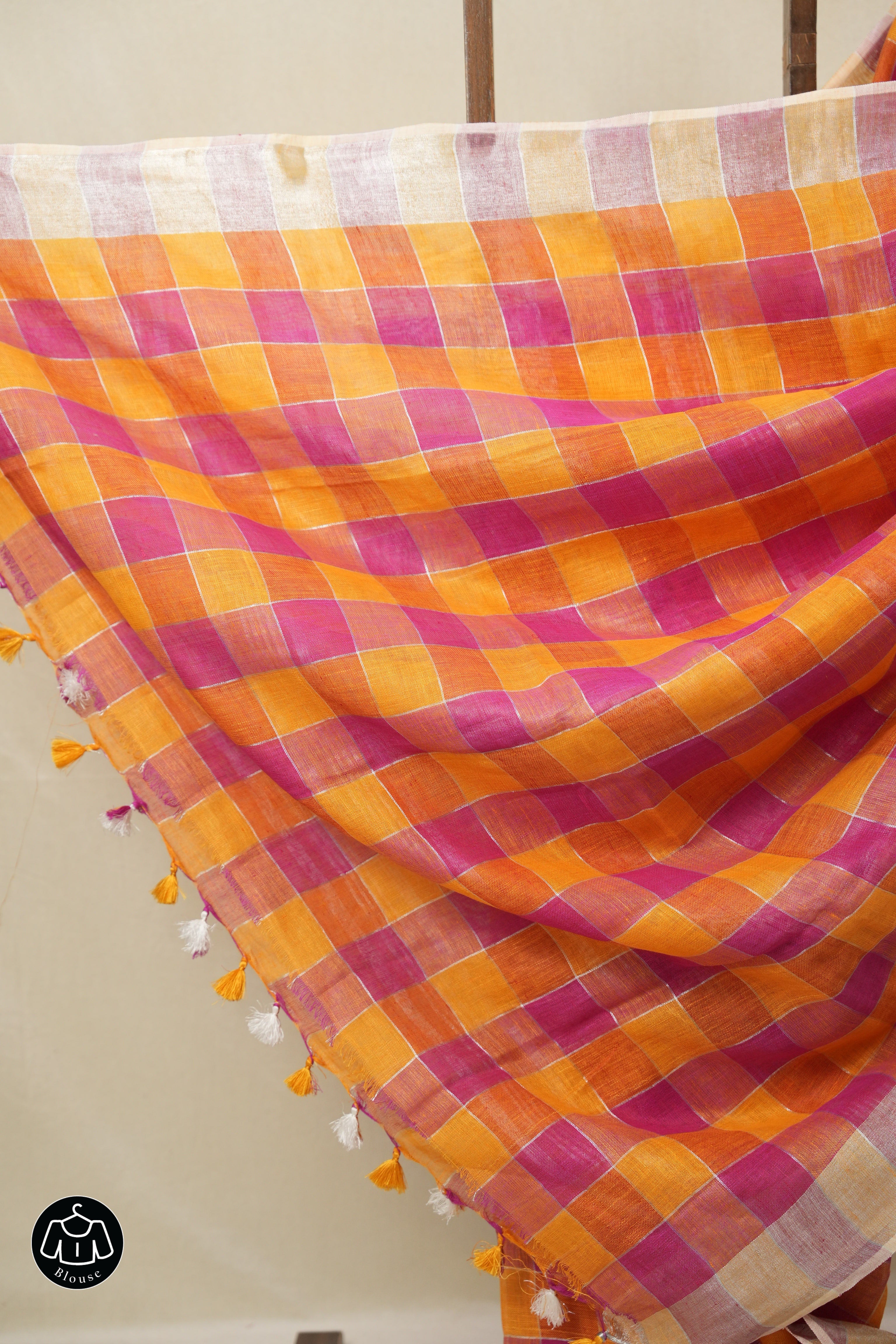 Multicolor Linen Saree With Tassels - SRMLS490