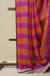Multicolor Linen Saree With Tassels - SRMLS489