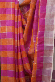 Multicolor Linen Saree With Tassels - SRMLS489