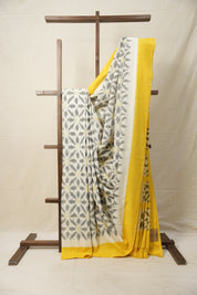 White Grey Pochampalli Cotton Ikat Saree - SRWGPCIS579