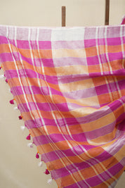 Multicolor Linen Saree With Tassels - SRMLS489