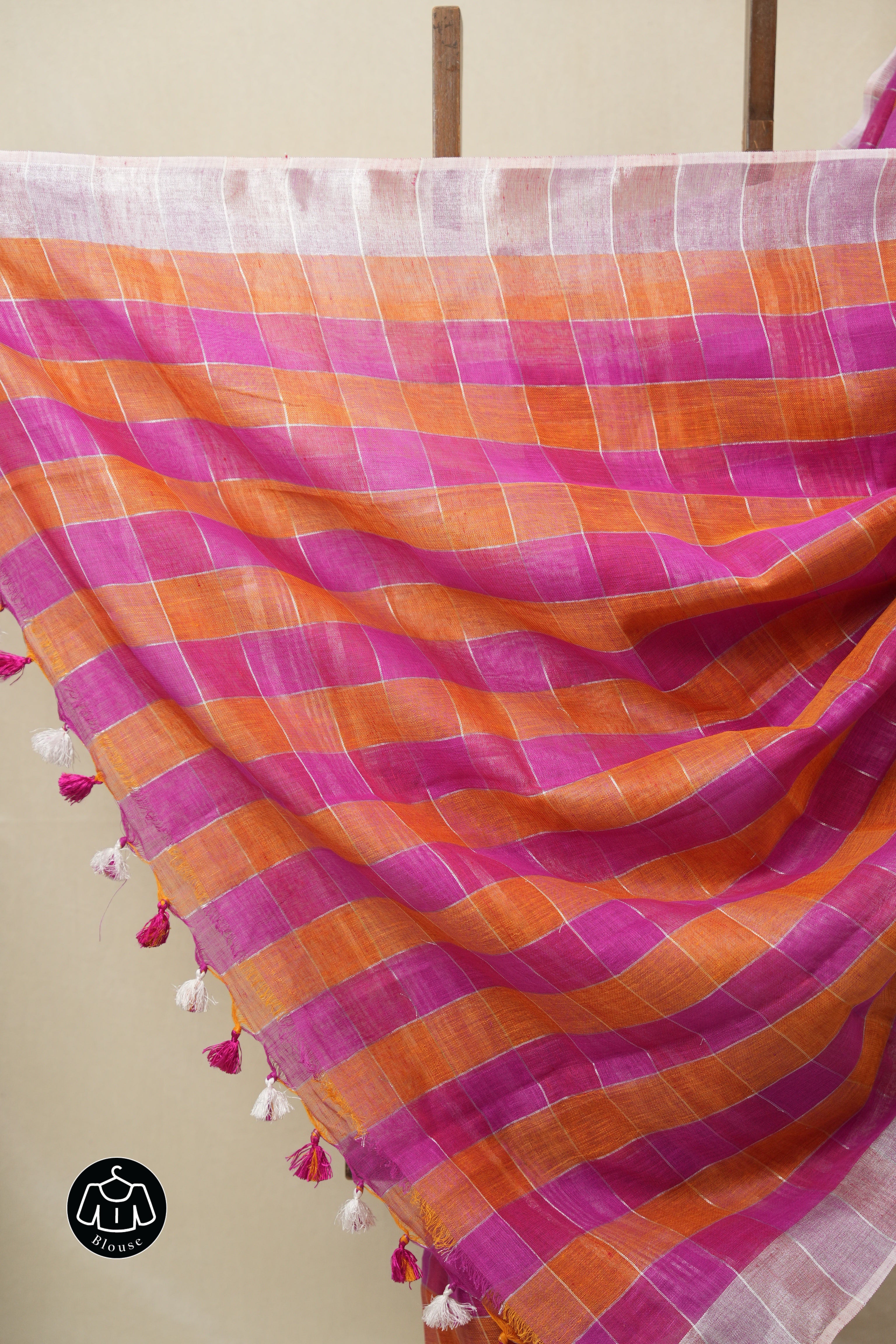 Multicolor Linen Saree With Tassels - SRMLS489