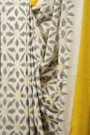White Grey Pochampalli Cotton Ikat Saree - SRWGPCIS579