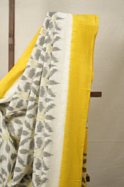 White Grey Pochampalli Cotton Ikat Saree - SRWGPCIS579