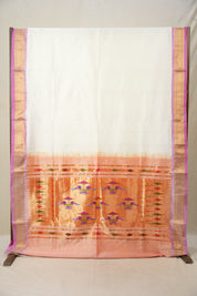Milky White Silk Paithani Saree - SRMWSPS745