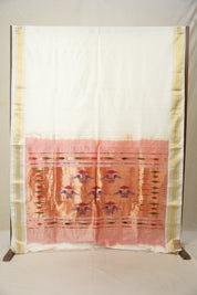 Milky White Silk Paithani Saree - SRMWSPS746
