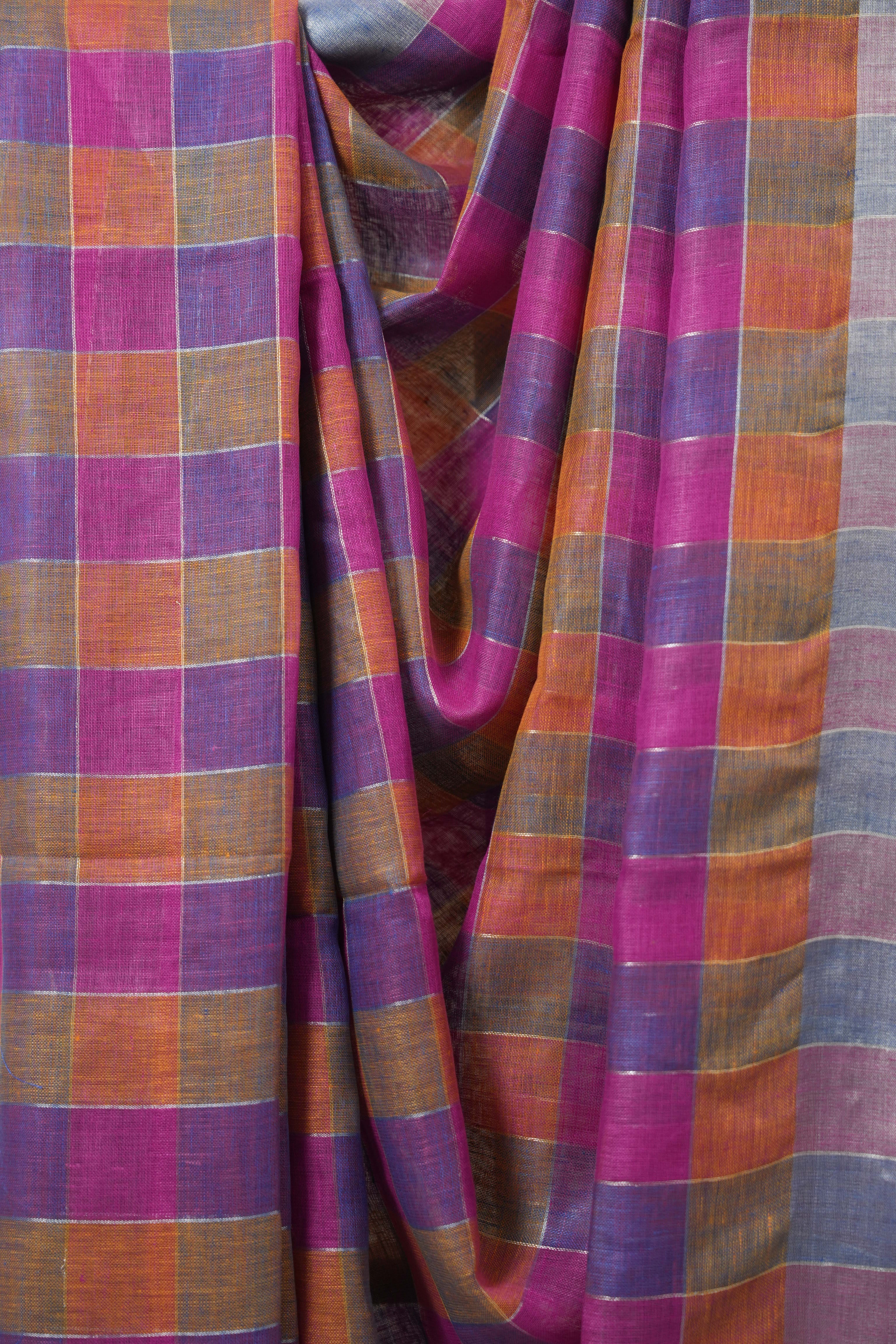 Multicolor Linen Saree With Tassels - SRMLS483