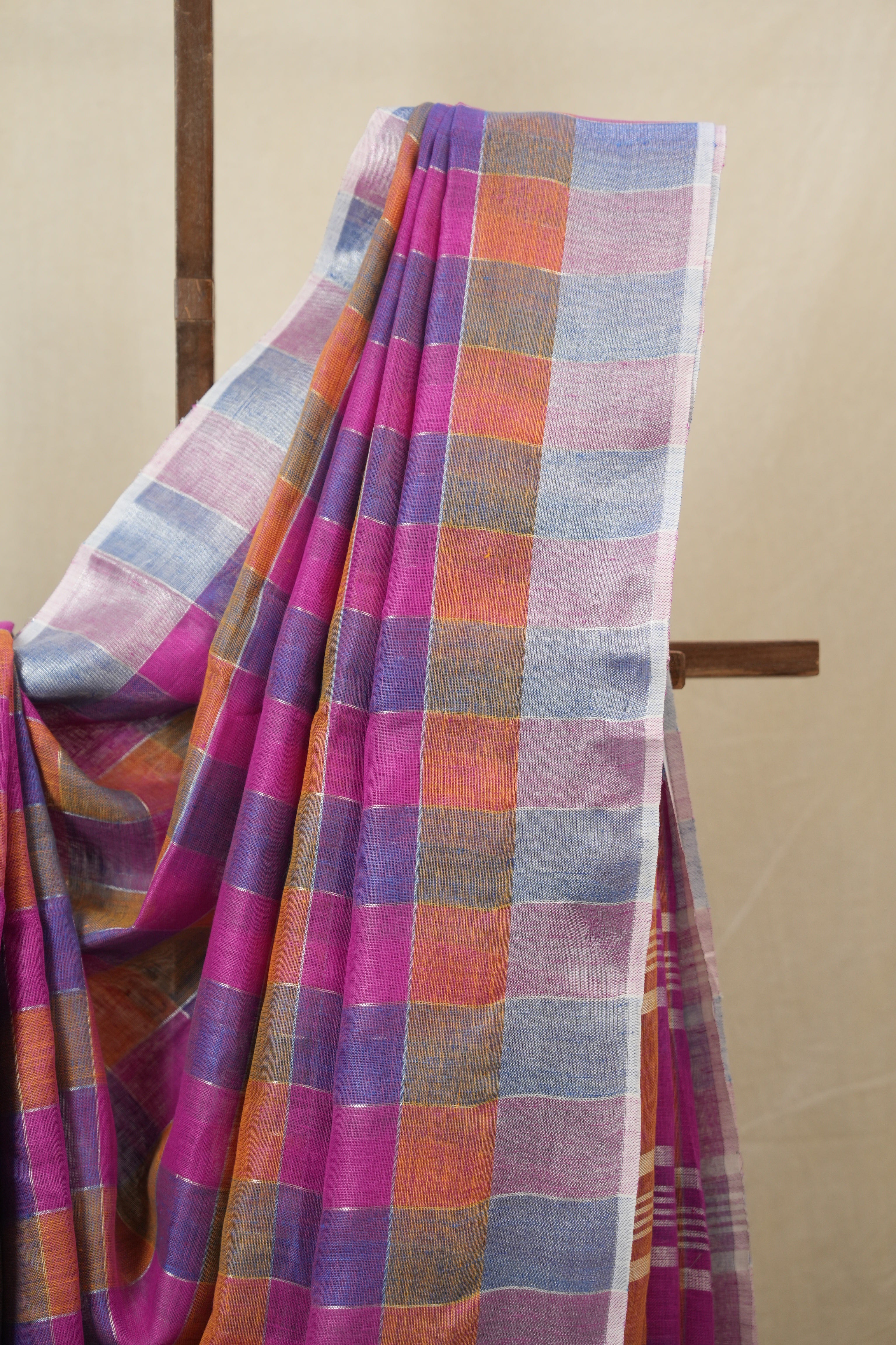 Multicolor Linen Saree With Tassels - SRMLS483