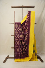 Maroon Yellow Pochampalli Cotton Ikat Saree - SRMYPCIS578