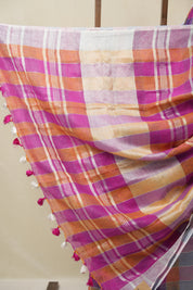Multicolor Linen Saree With Tassels - SRMLS483
