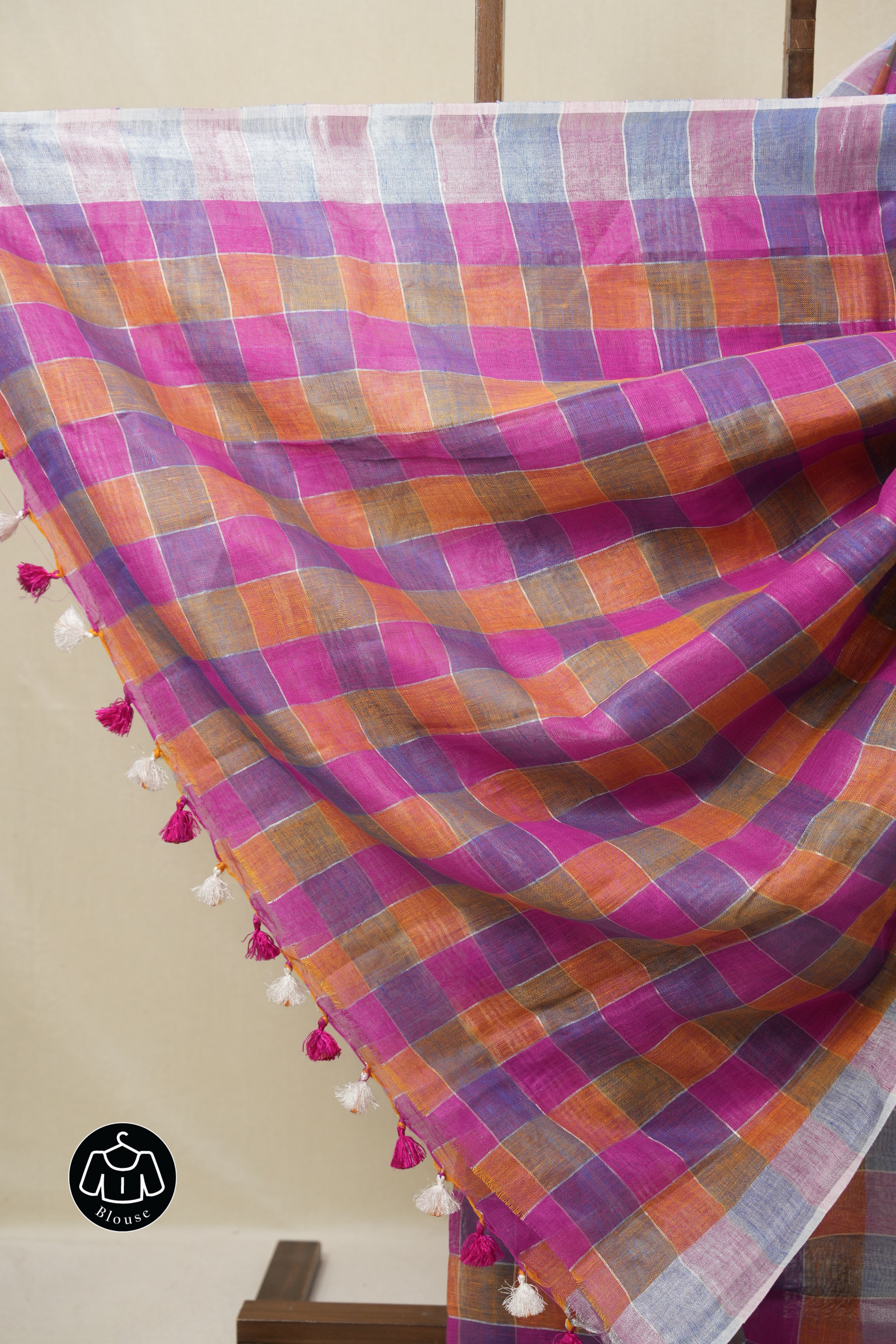 Multicolor Linen Saree With Tassels - SRMLS483
