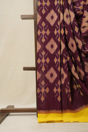 Maroon Yellow Pochampalli Cotton Ikat Saree - SRMYPCIS578