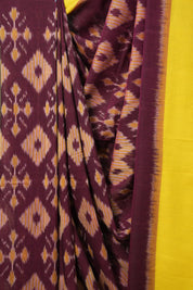 Maroon Yellow Pochampalli Cotton Ikat Saree - SRMYPCIS578