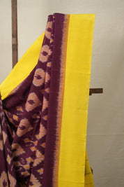 Maroon Yellow Pochampalli Cotton Ikat Saree - SRMYPCIS578
