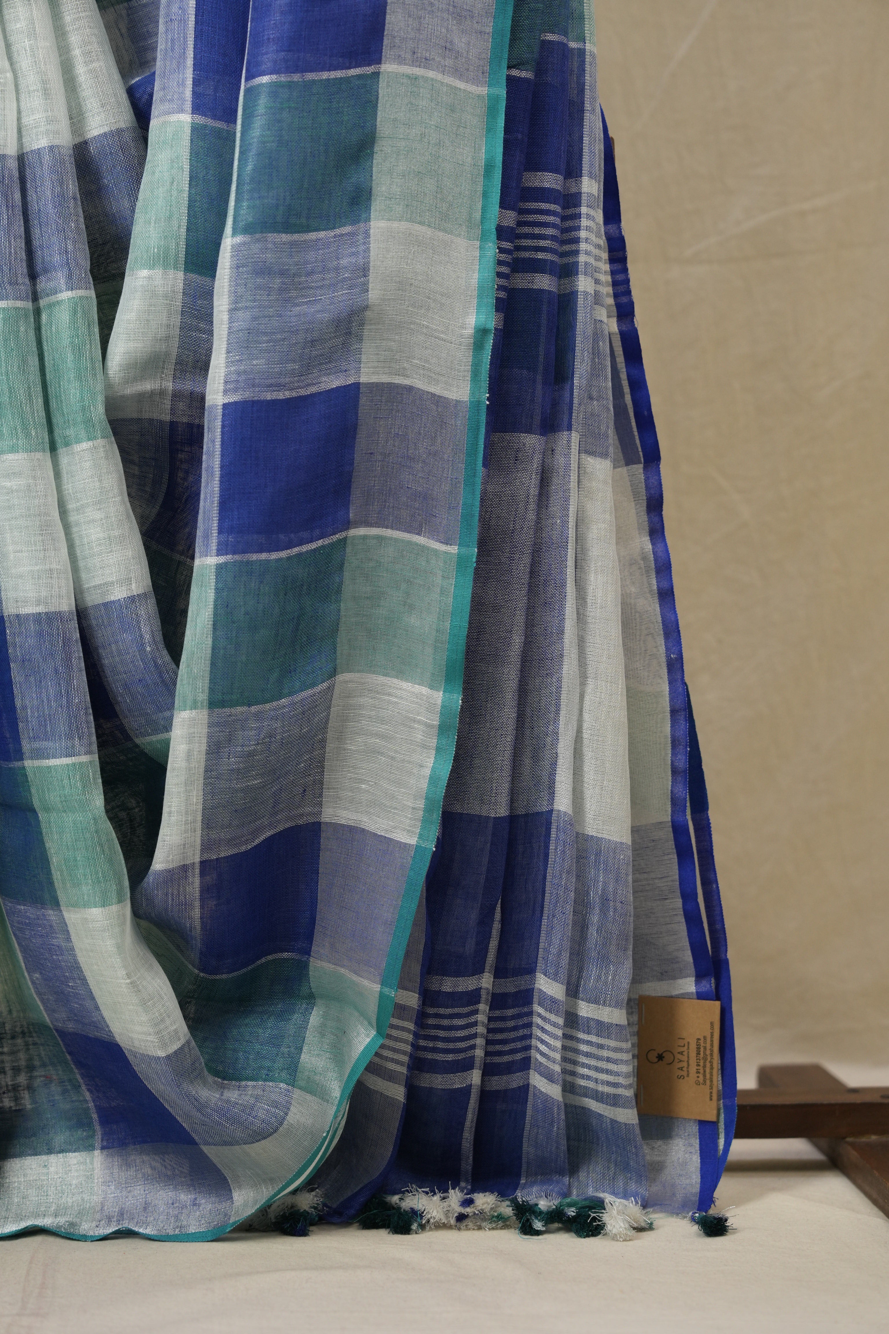 Multicolor Linen Saree With Tassels - SRMLS495
