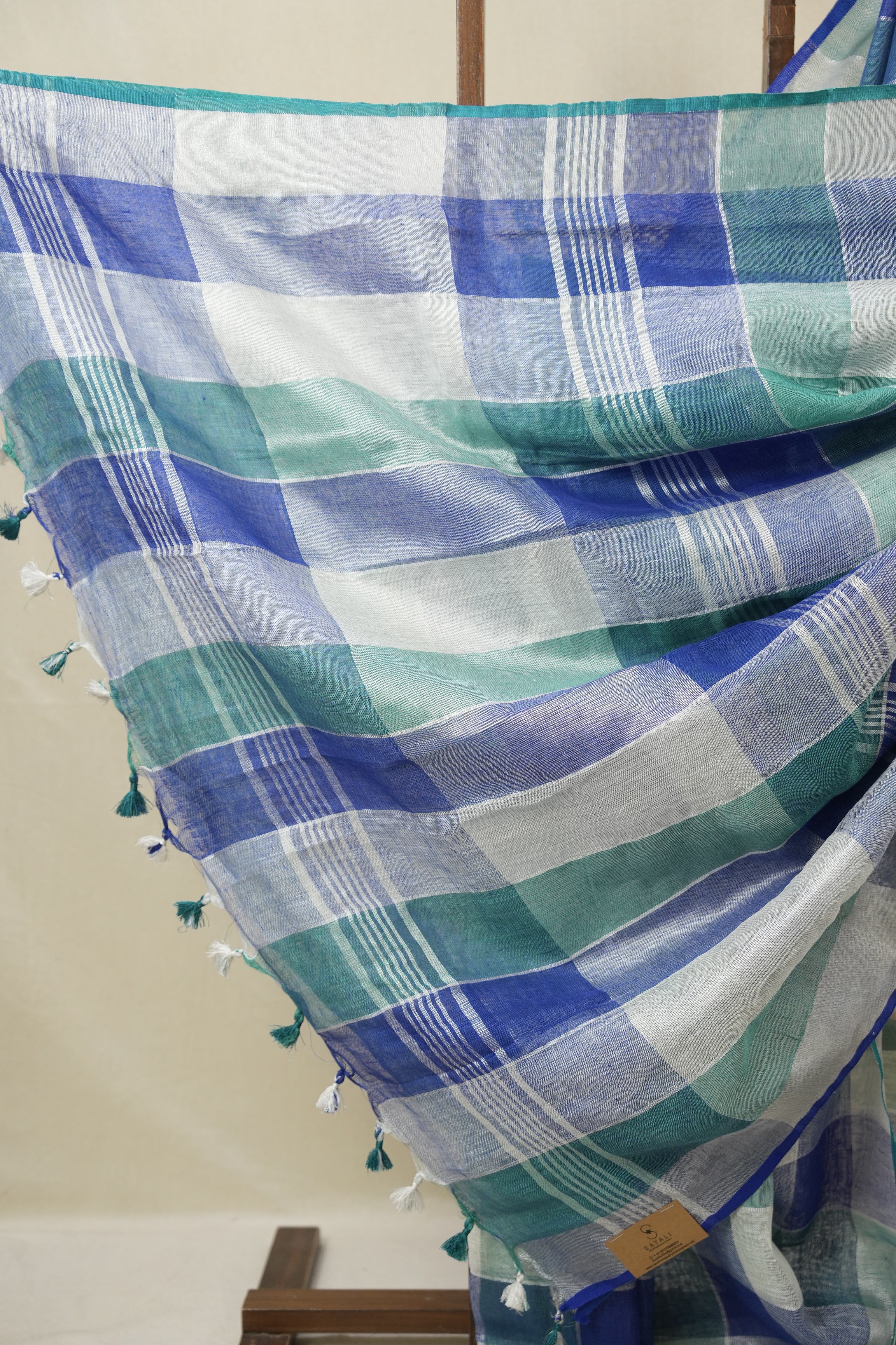 Multicolor Linen Saree With Tassels - SRMLS495