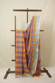 Multicolor Linen Saree With Tassels - SRMLS494