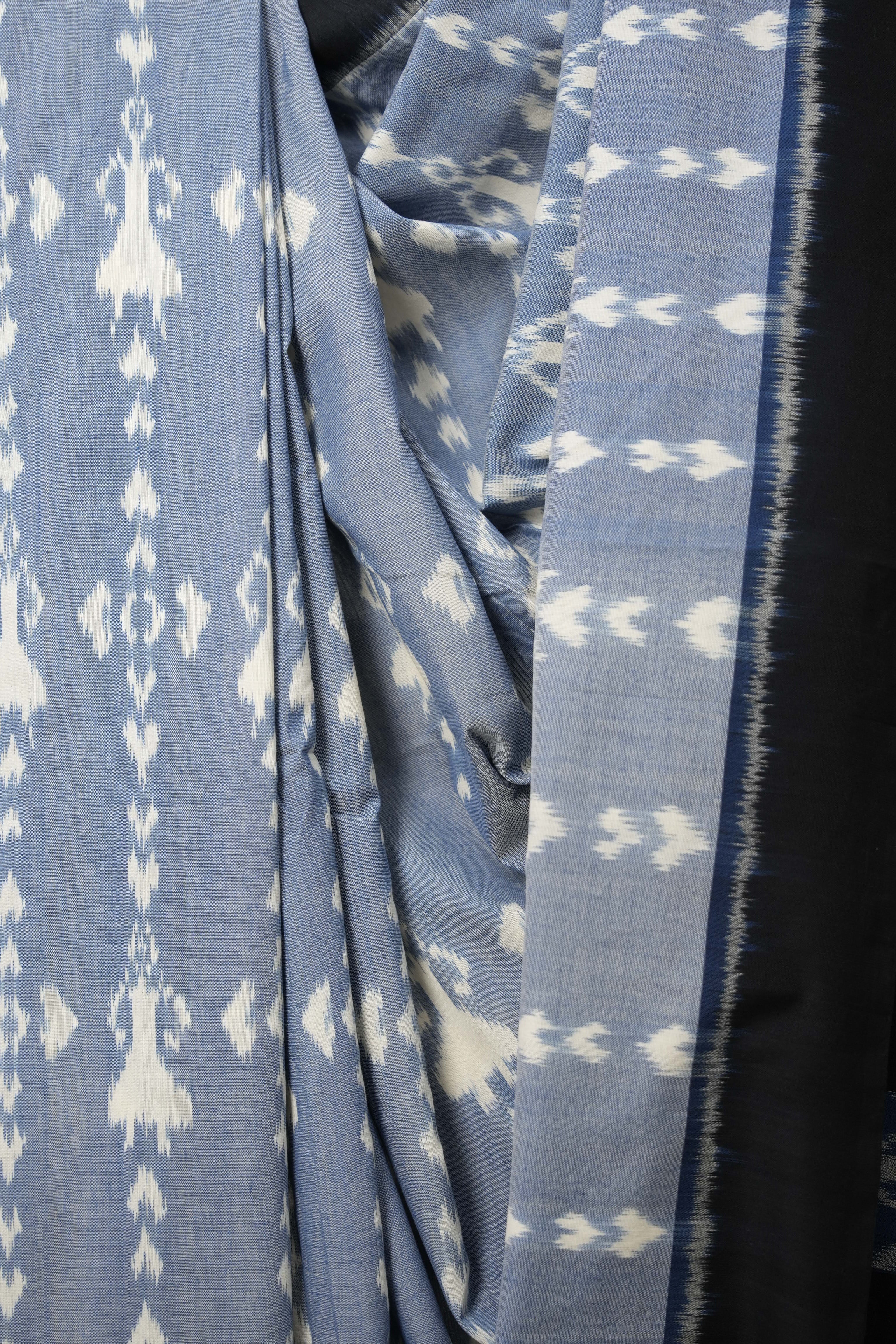 Jeans Blue Pochampalli Cotton Ikat Saree - SRJBPCIS577