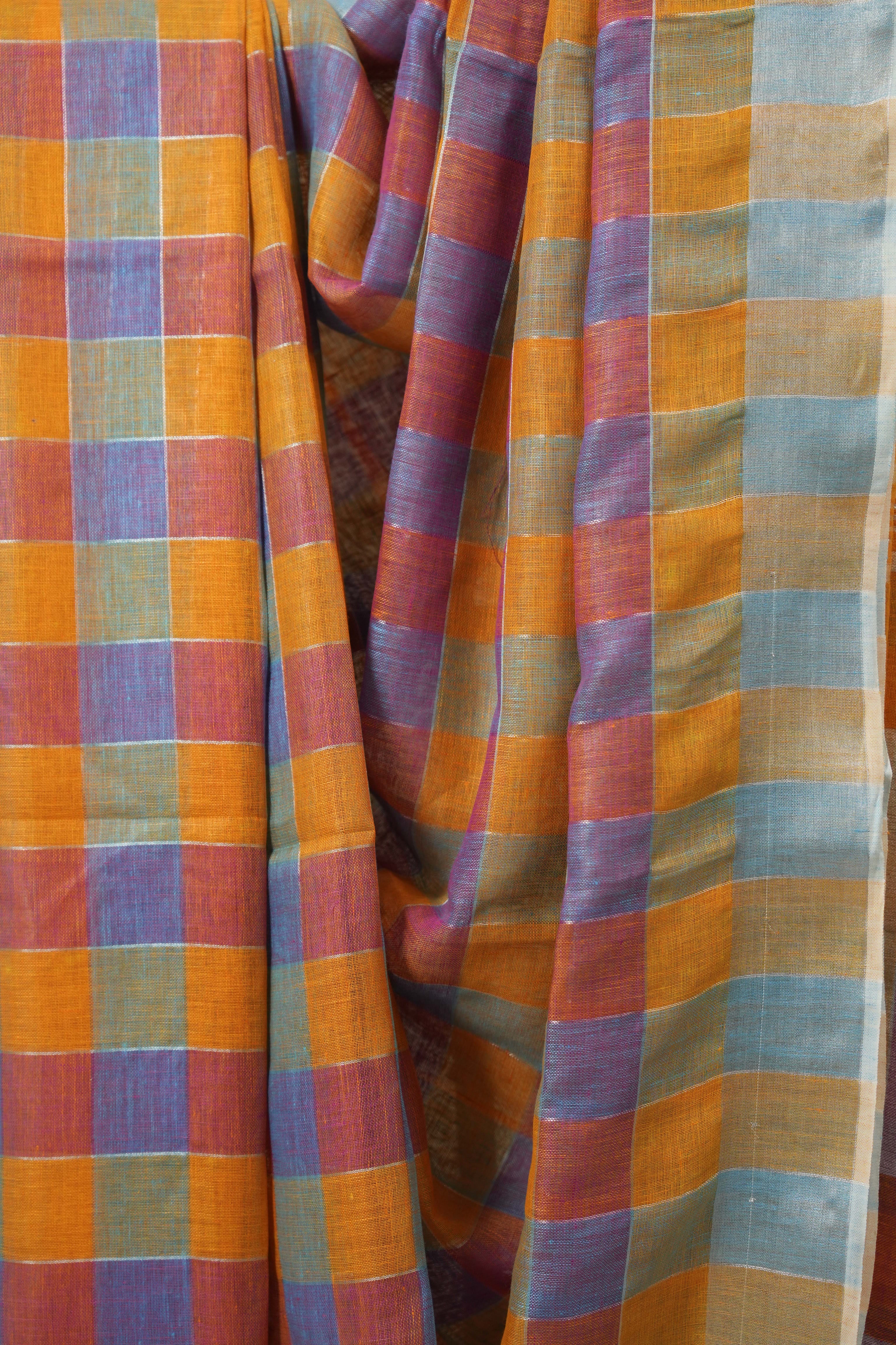Multicolor Linen Saree With Tassels - SRMLS494